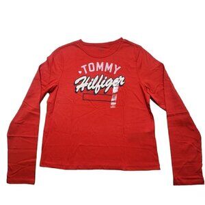Tommy Hilfiger Girls Long Sleeve Top Shirt Logo Graphic Red Size XL